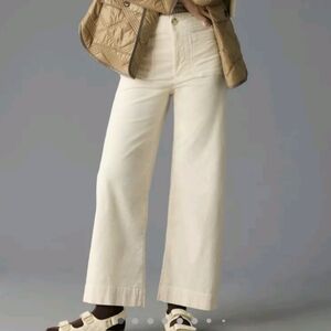 Anthropologie Cream Wide-Leg Cropped Pants